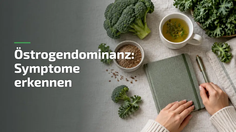 Östrogendominanz Symptome erkennen: Kreuzblütler, Leinsamen und Notizbuch